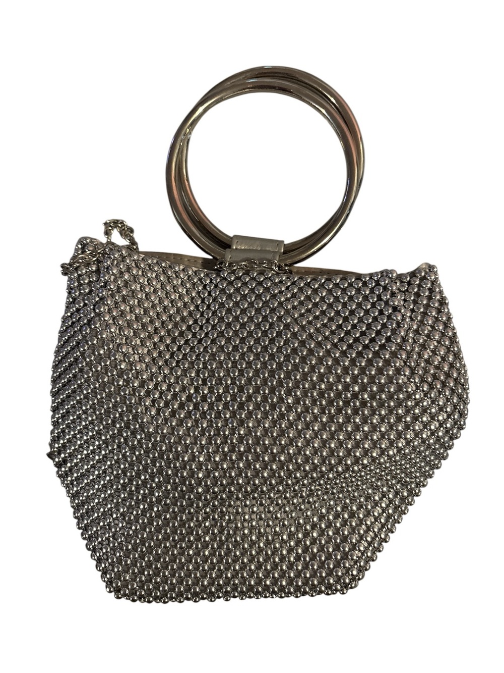 Metallic Mesh Wristlet Bag with Ring Handle